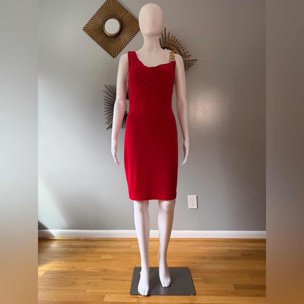 Calvin Klein - Red Sleeveless Dress With Metal Chain Accent